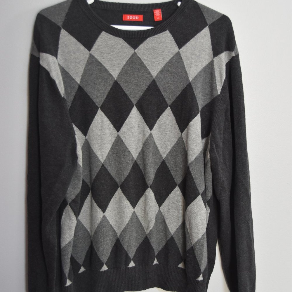 Izod Grey Argyle Sweater Size Large
